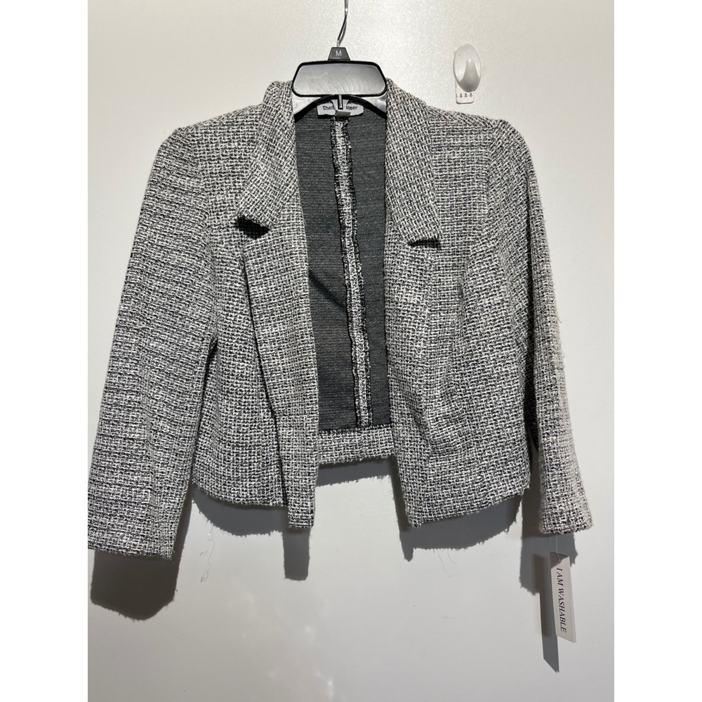 Shelly & Renee Womens Black White Tweed Cropped Open Front Blazer Jacket Size M